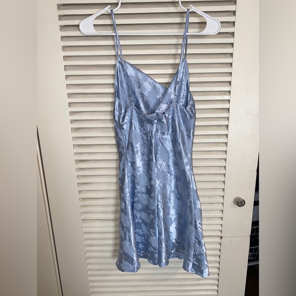 Lulus Close to Your Heart Dusty Blue Satin Jacquard Cowl Slip Dress - Picture 3 of 4